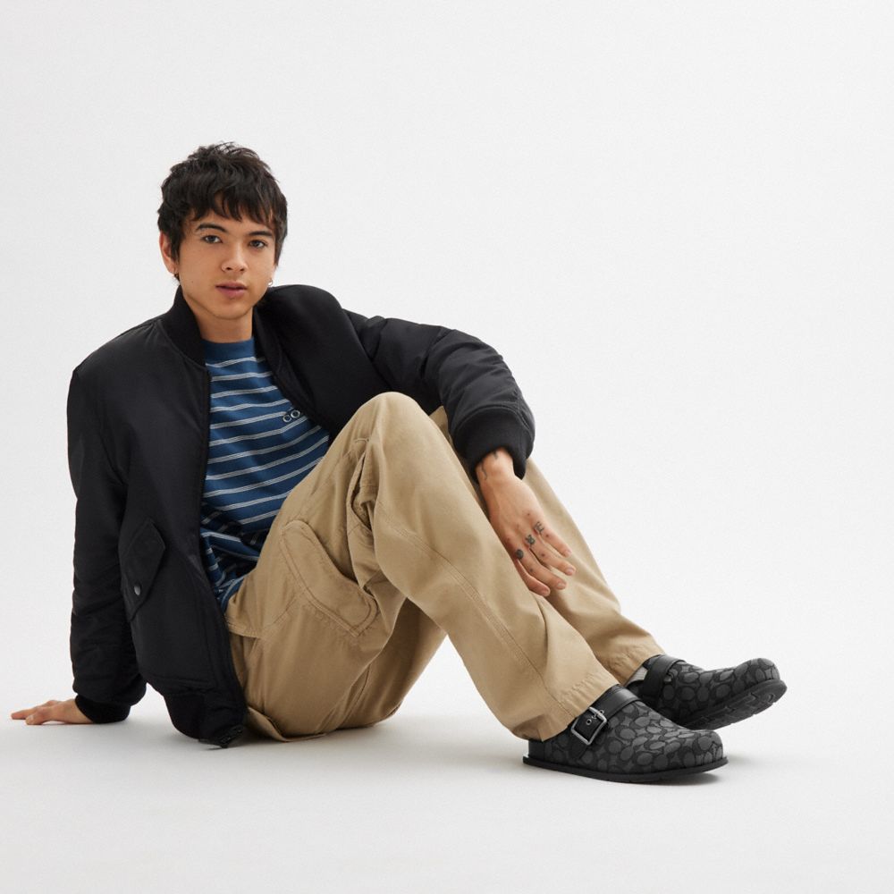 Coach Buckle Clog In Signature Jacquard Graphite Black