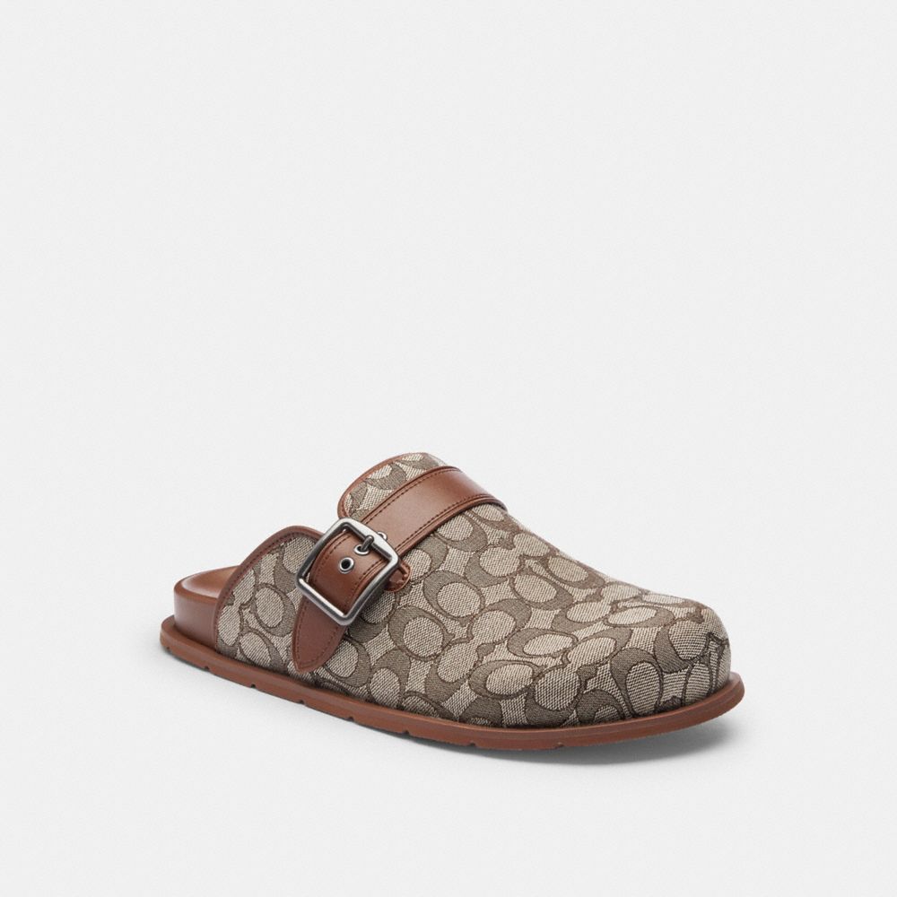 Coach Buckle Clog In Signature Jacquard Oak Vintage Brown