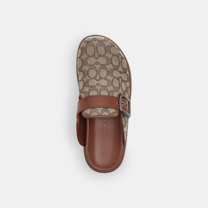 Coach Buckle Clog In Signature Jacquard Oak Vintage Brown