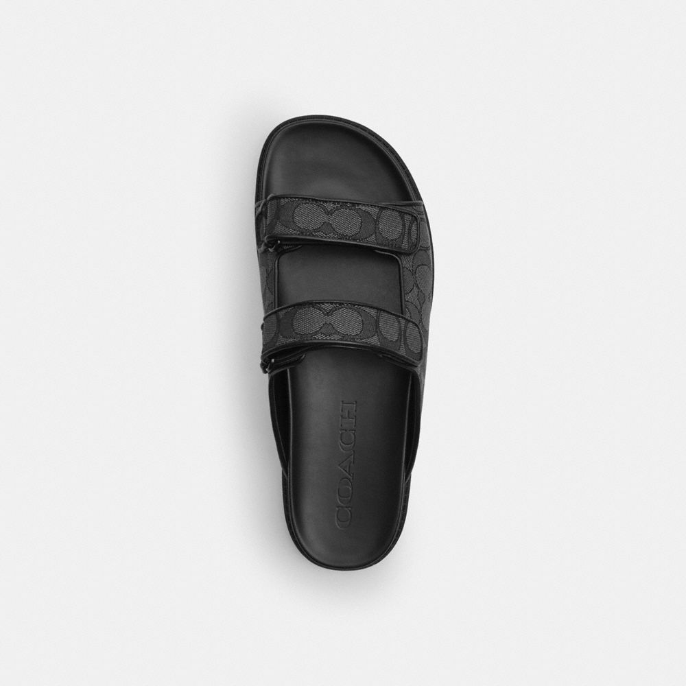 Coach Double Banded Sandal In Signature Jacquard Charcoal Black