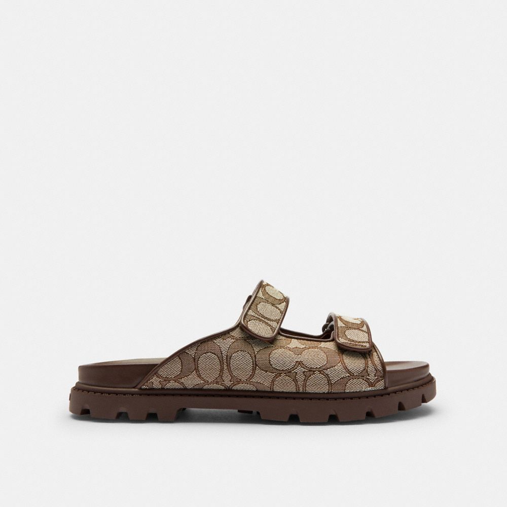 Coach Double Banded Sandal In Signature Jacquard Oak Maple