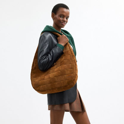 Coach Alter/Ego Large Crescent Shoulder Bag In Upcrafted Suede Warm Brown