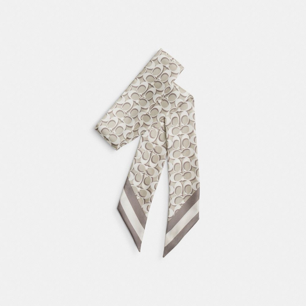 Coach Signature Silk Skinny Scarf Bone