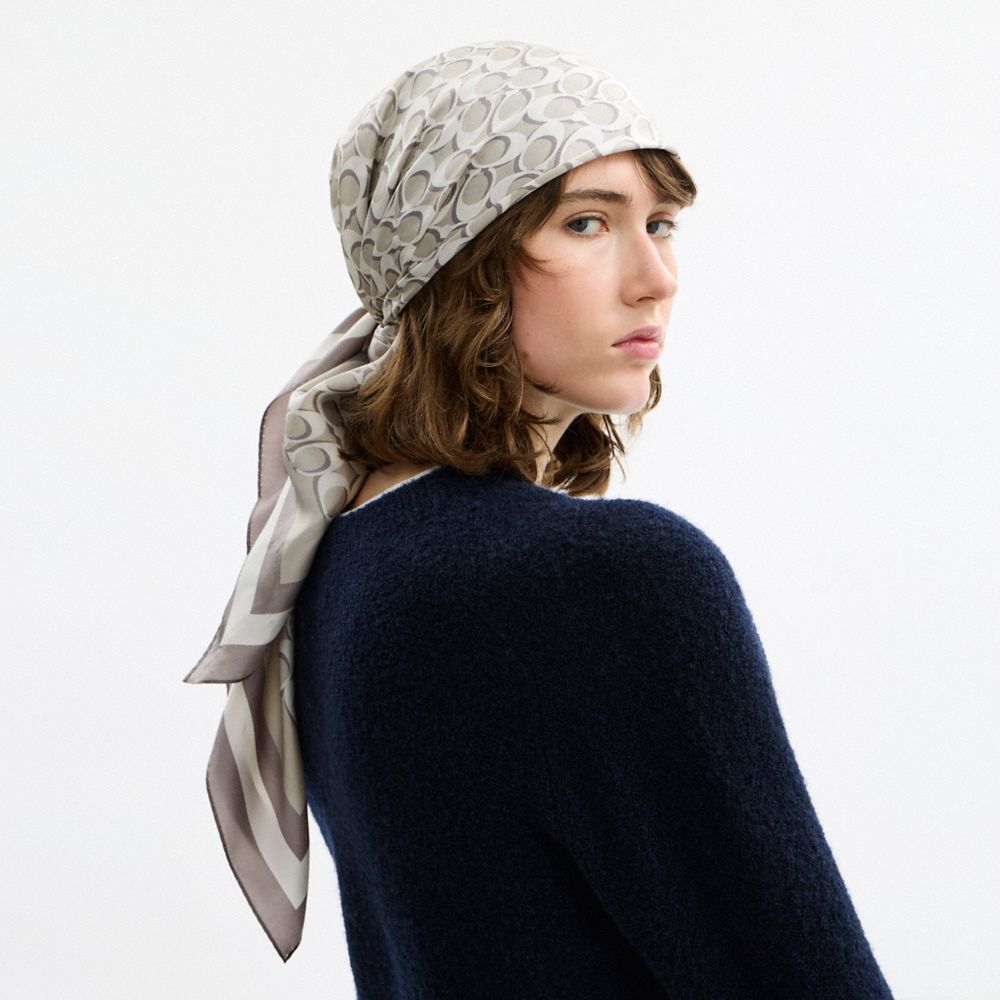 Coach Signature Silk Square Scarf Bone