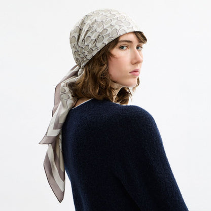 Coach Signature Silk Square Scarf Bone