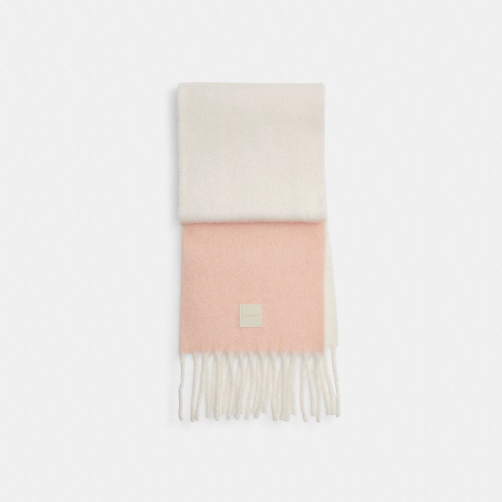 Coach Colorblock Muffler With Rubber Patch Peach Chalk
