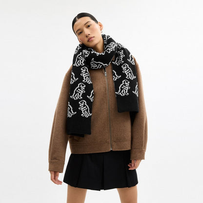 Coach Dino Print Knit Muffler Black