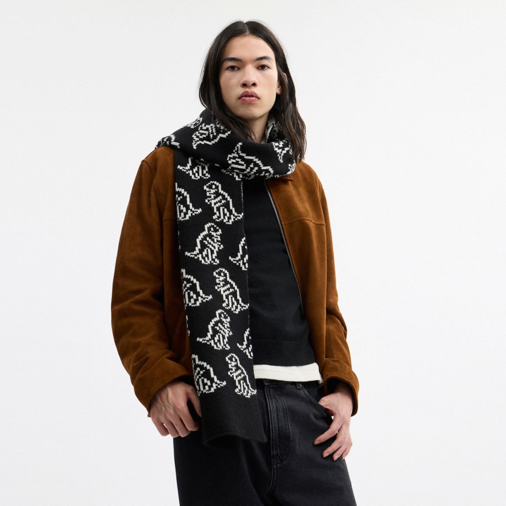 Coach Dino Print Knit Muffler Black
