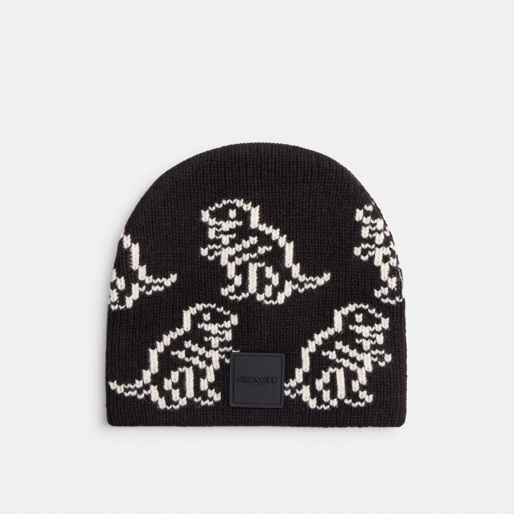 Coach Dino Print Knit Beanie Black