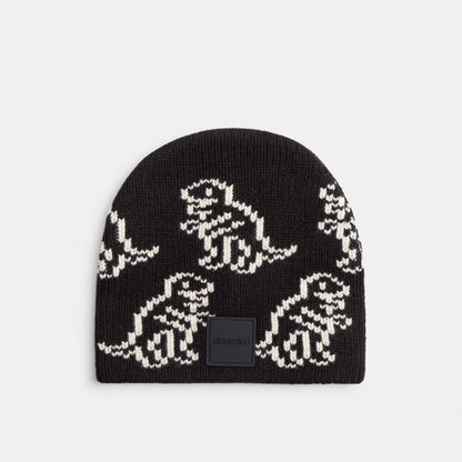 Coach Dino Print Knit Beanie Black
