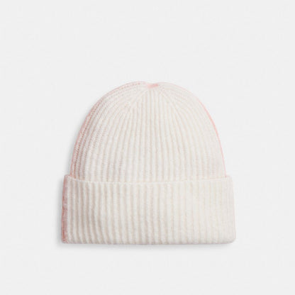 Coach Colorblock Beanie With Rubber Patch Peach Chalk
