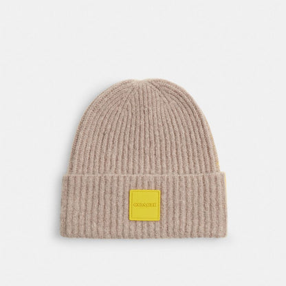 Coach Colorblock Beanie With Rubber Patch Grey Birch Lime