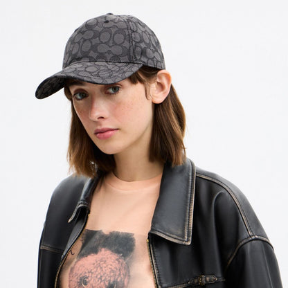 Coach Signature Jacquard Baseball Hat Charcoal