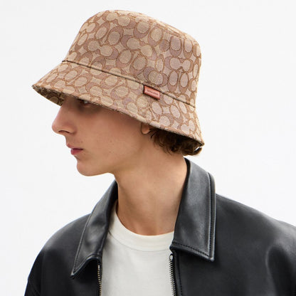 Coach Signature Jacquard Bucket Hat Tan