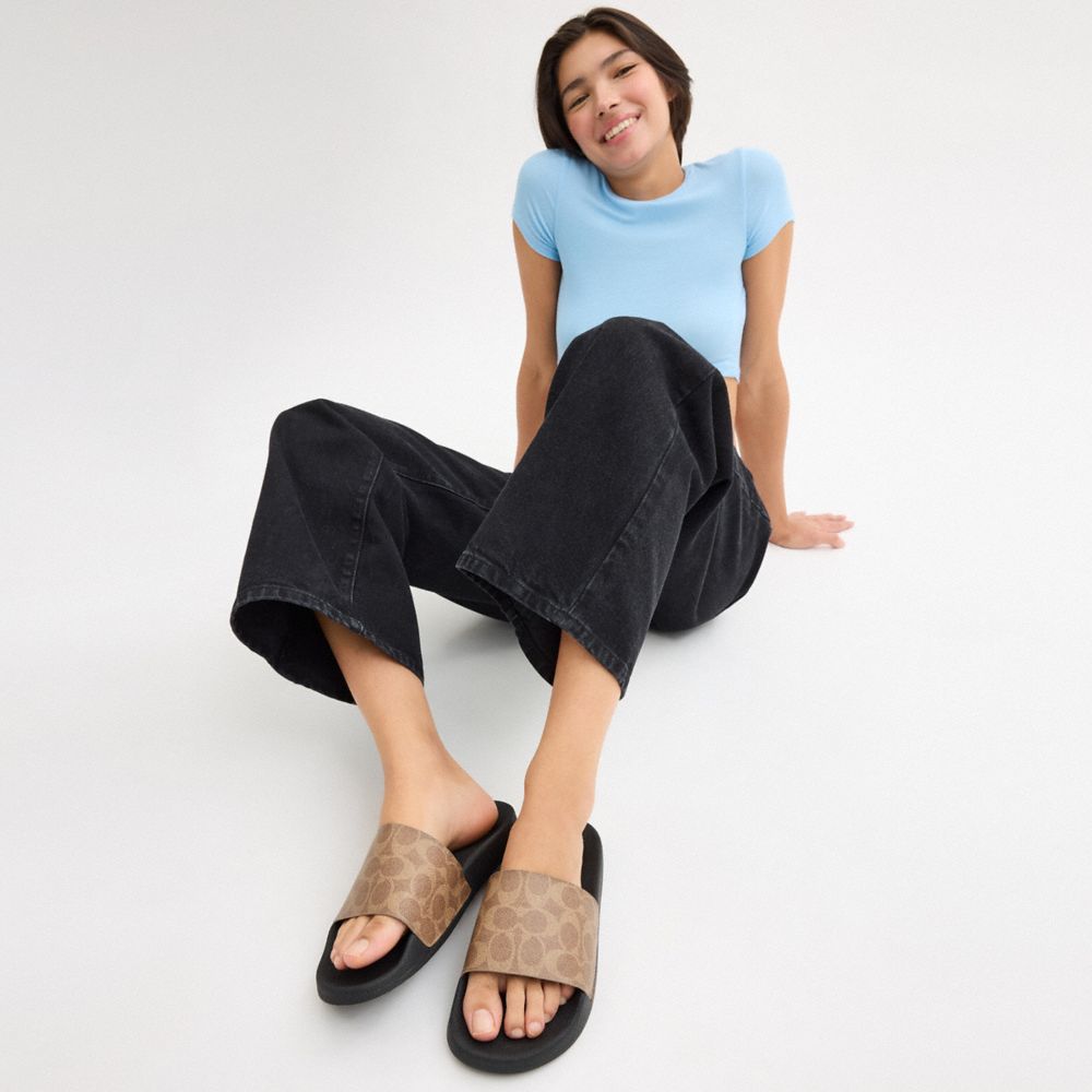 Coach Udele Sport Slide In Signature Canvas Tan