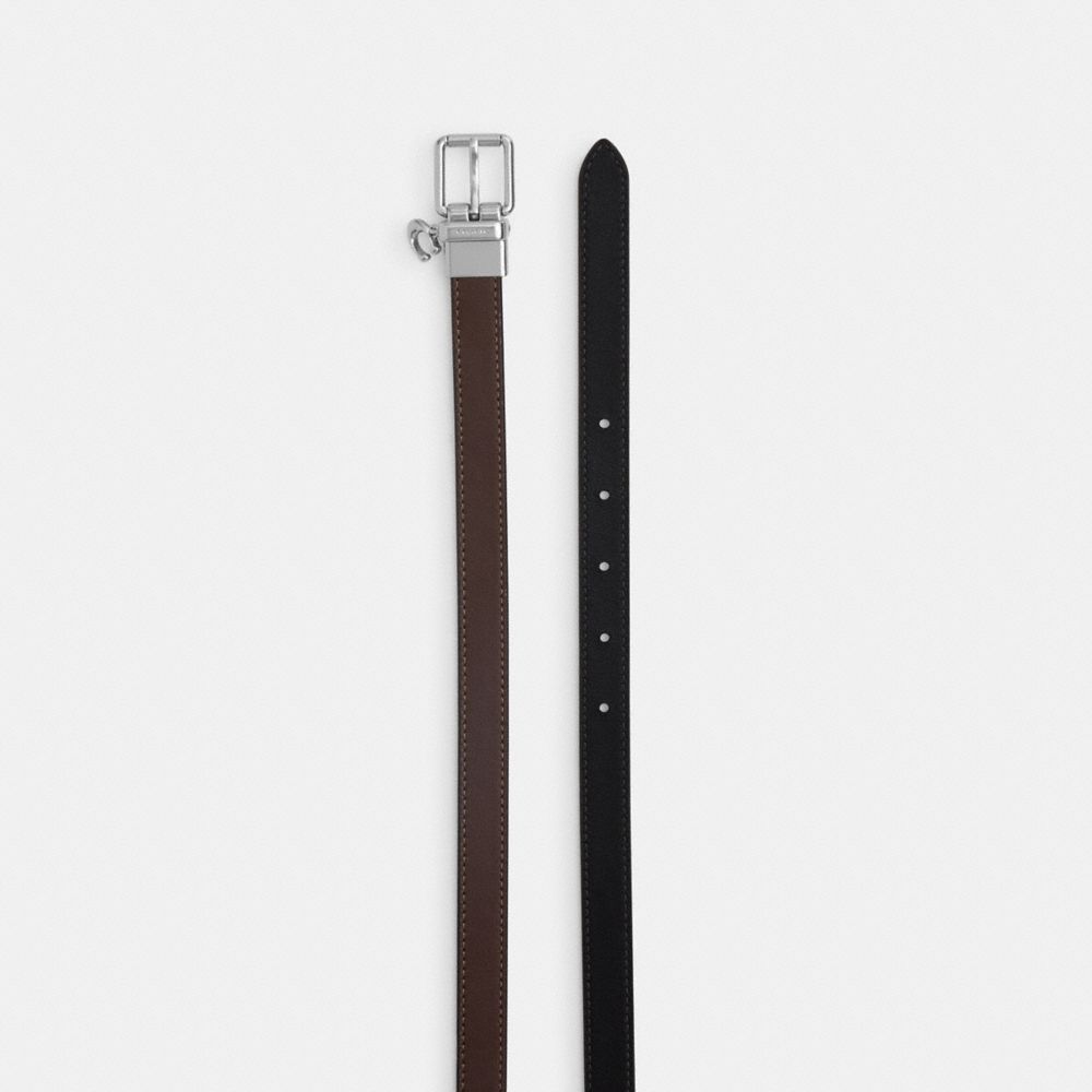 Coach Roller Buckle Cut To Size Reversible Belt With Charm, 18 Mm Silver Black Maple