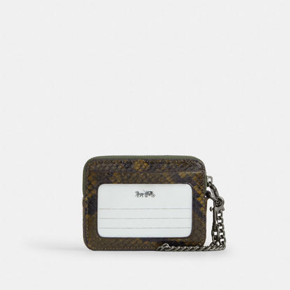 Coach Zip Card Case With Snake Print Gunmetal Olive Multi