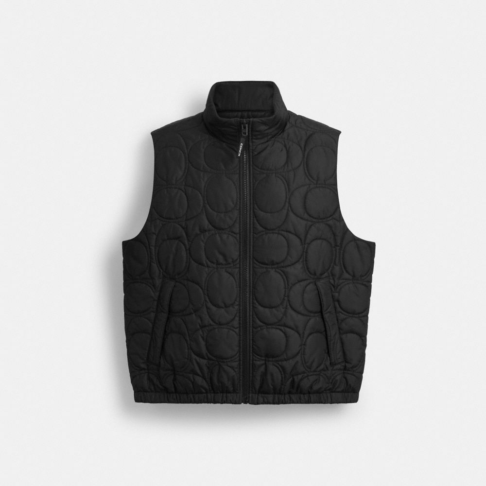 Coach Quilted Signature Puffer Vest In Recycled Polyester Black