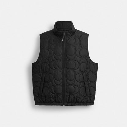 Coach Quilted Signature Puffer Vest In Recycled Polyester Black