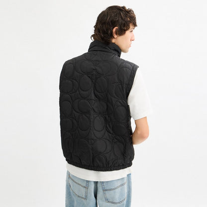 Coach Quilted Signature Puffer Vest In Recycled Polyester Black