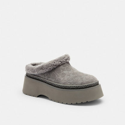 Women's Coach Cecelia Clog In Signature Suede Charcoal
