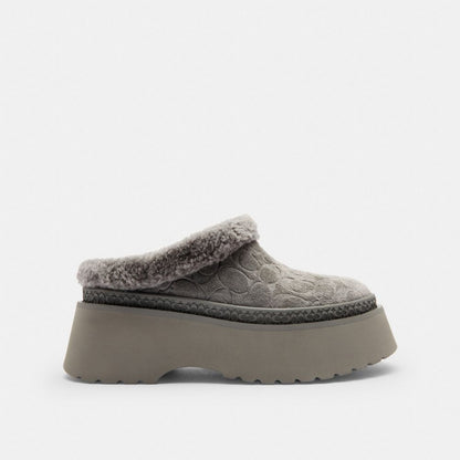 Women's Coach Cecelia Clog In Signature Suede Charcoal
