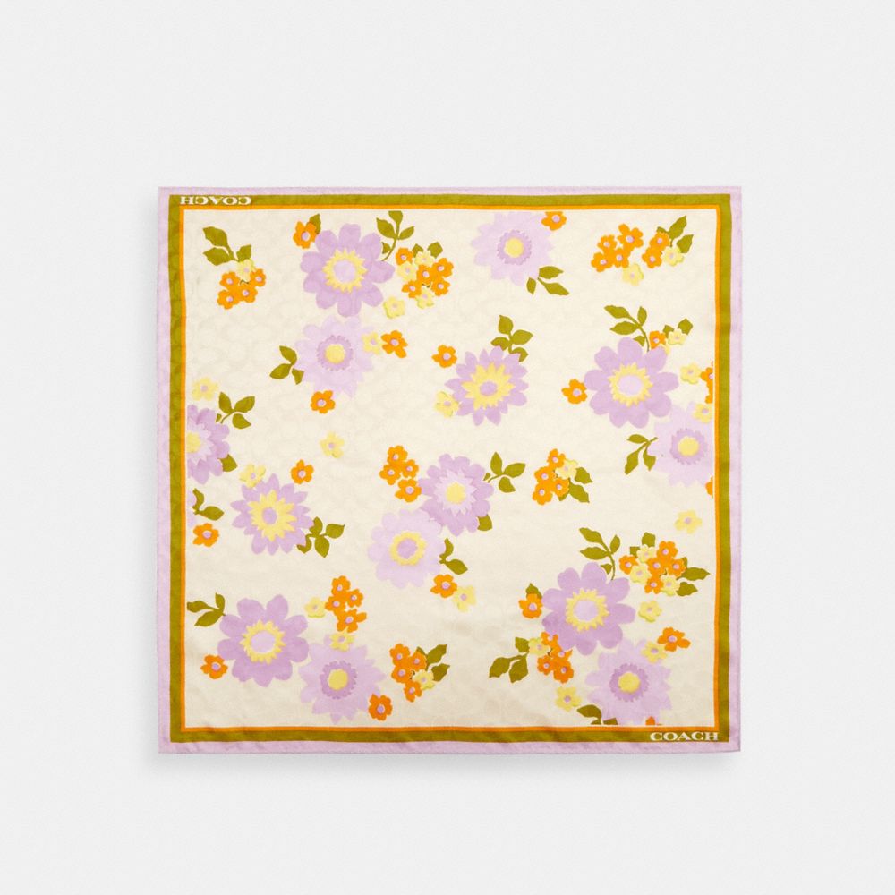 Coach Signature Floral Print Silk Bandana Sand Multi