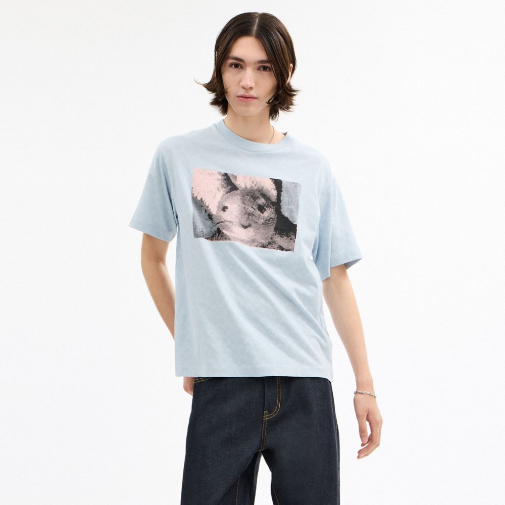 Coach Floppy Signature Relaxed T Shirt Blue Signature