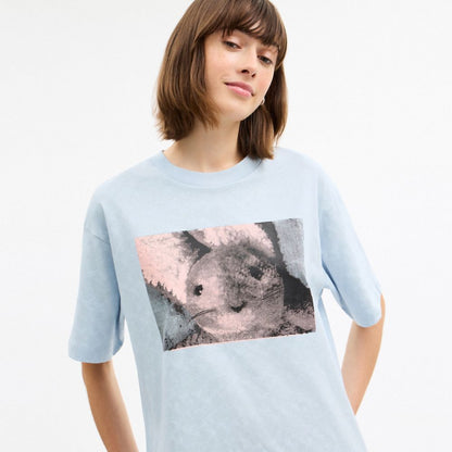 Coach Floppy Signature Relaxed T Shirt Blue Signature