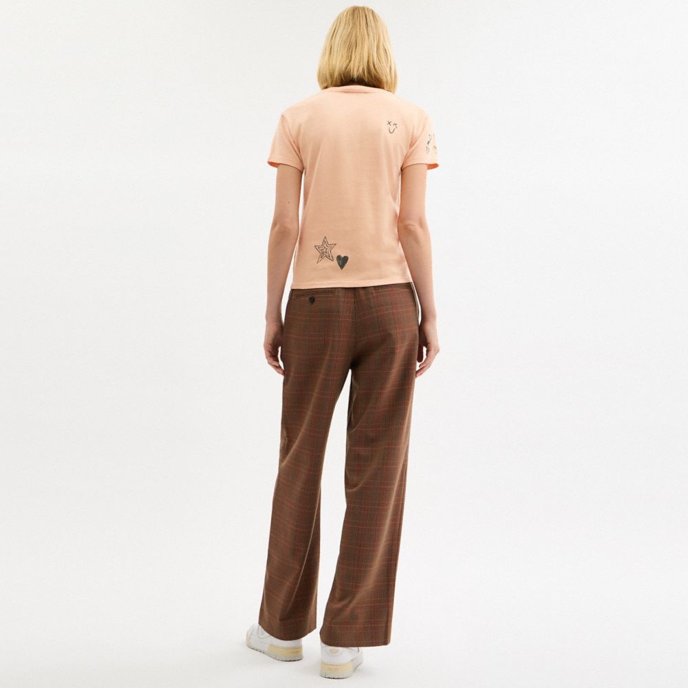 Coach Tailored Pants Orange Pink Plaid