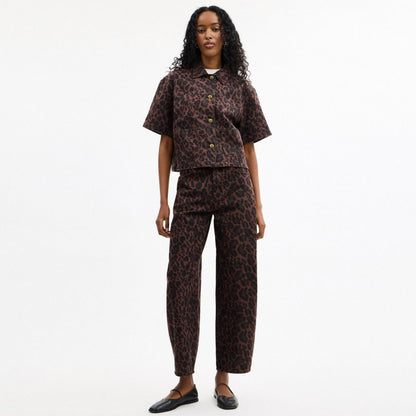 Coach Leopard Print Denim Short Sleeve Top Dark Leopard