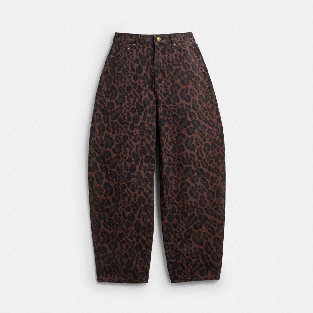 Coach Leopard Print Barrel Jeans In Organic Cotton Dark Leopard