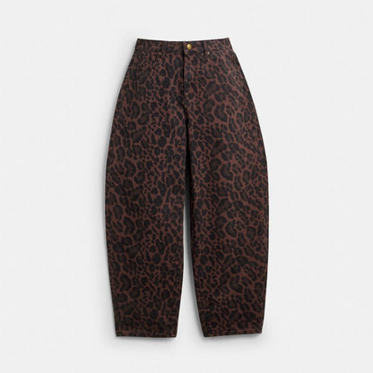 Coach Leopard Print Barrel Jeans In Organic Cotton Dark Leopard