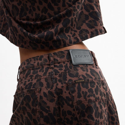 Coach Leopard Print Barrel Jeans In Organic Cotton Dark Leopard