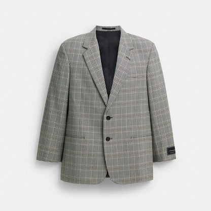 Coach Two Button Blazer Grey Blue Plaid