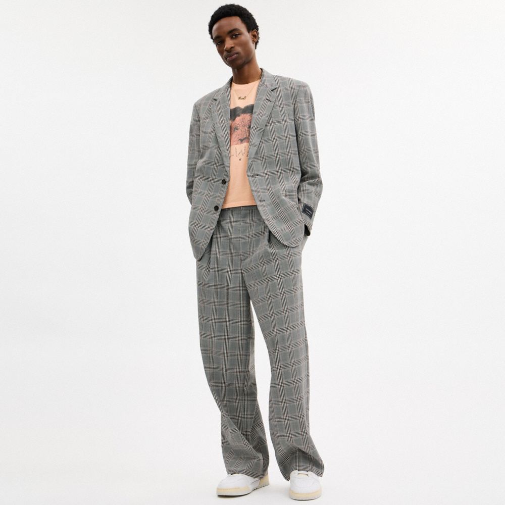 Coach Two Button Blazer Grey Blue Plaid