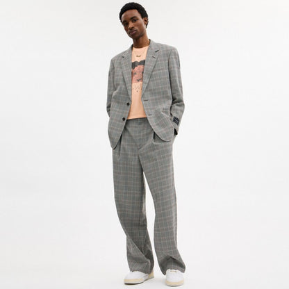 Coach Two Button Blazer Grey Blue Plaid