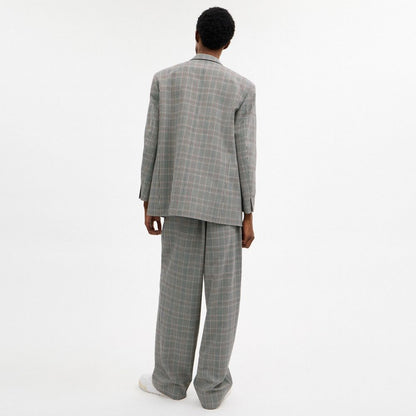 Coach Two Button Blazer Grey Blue Plaid