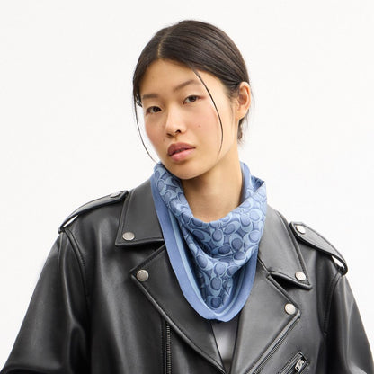 Coach Signature Silk Diamond Scarf Light Denim