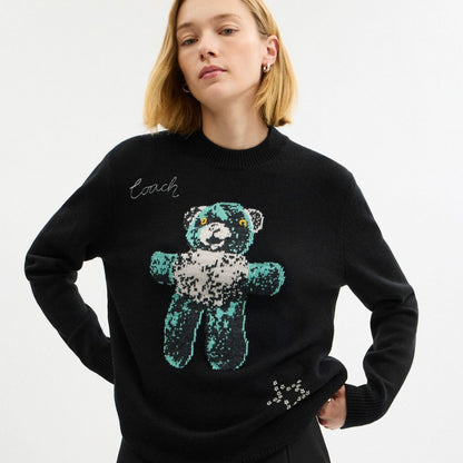 Coach Lightweight Bear Graphic Sweater Black