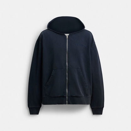 Coach Garment Dyed Zip Hoodie Navy Blue