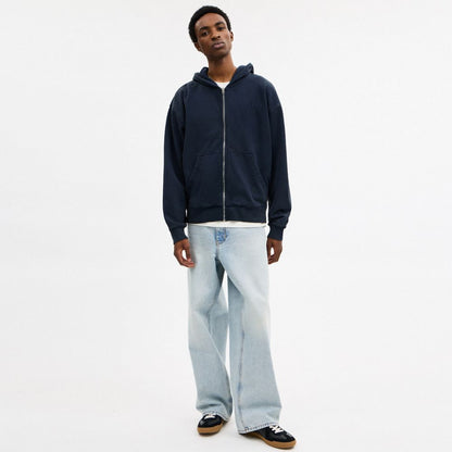 Coach Garment Dyed Zip Hoodie Navy Blue