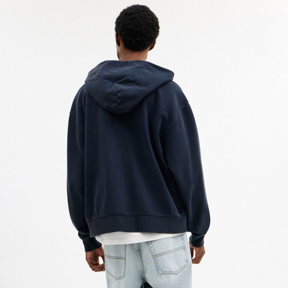 Coach Garment Dyed Zip Hoodie Navy Blue