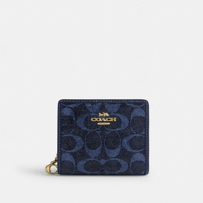 Coach Snap Wallet In Signature Chenille Gold/Navy
