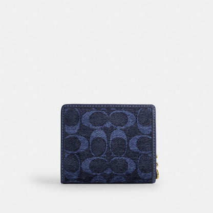 Coach Snap Wallet In Signature Chenille Gold/Navy