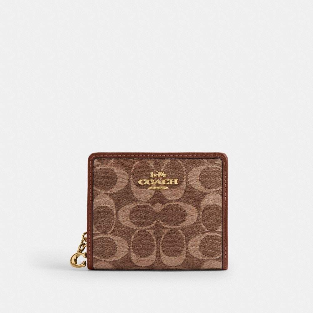 Coach Snap Wallet In Signature Chenille Gold/Light Khaki/Vintage Brown