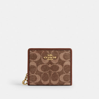 Coach Snap Wallet In Signature Chenille Gold/Light Khaki/Vintage Brown