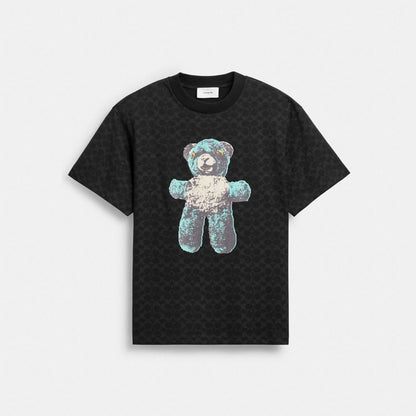 Coach Teddy Graphic Signature Relaxed T Shirt Black Signature