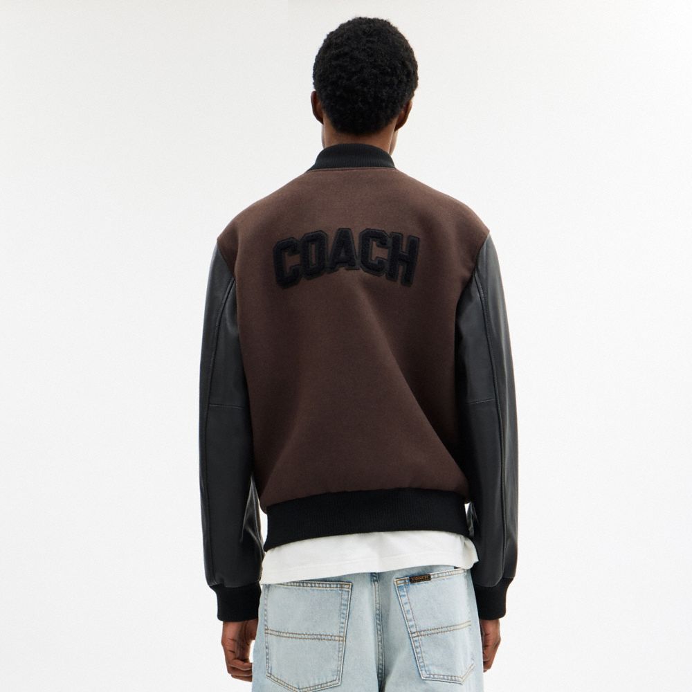 Coach Wool Varsity Jacket Brown