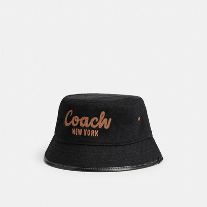 Coach Coach Script Embroidered Denim Bucket Hat Black